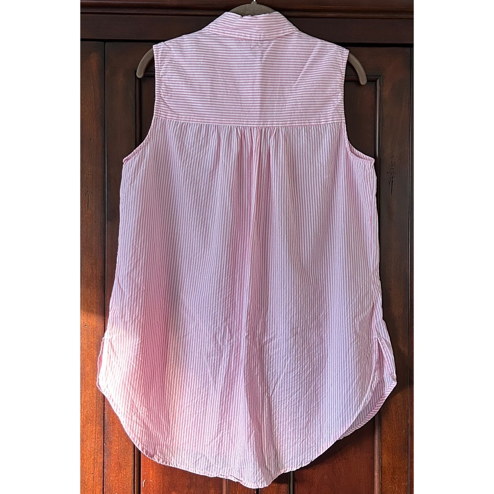 Chadwicks Womens Pink White Striped Sleeveless Button Down Shirt Cotton Tunic PL - Picture 9 of 10